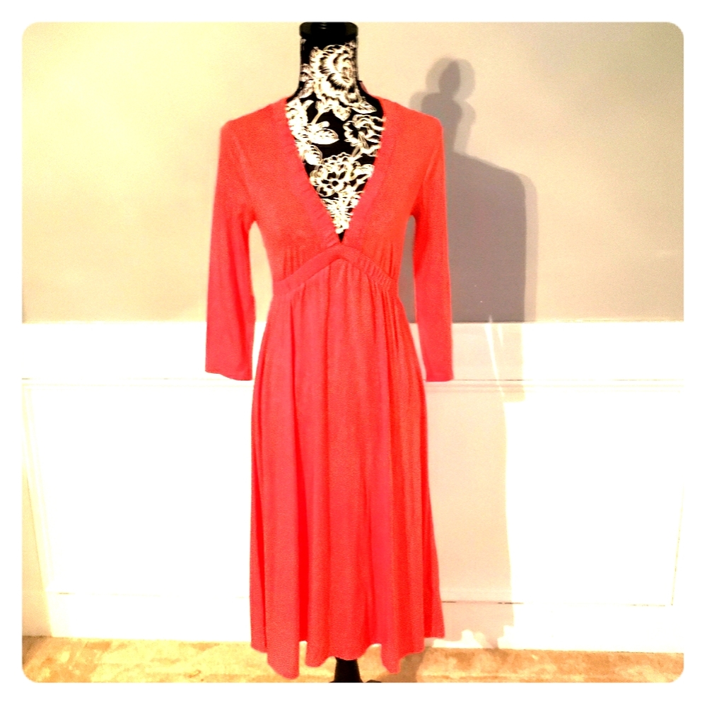 J crew pink v neck dress quarter sleeves Small